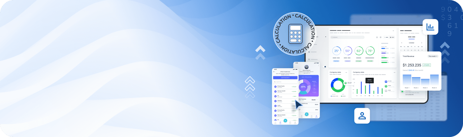 Software cost calculation illustrated with desktop and mobile dashboards
